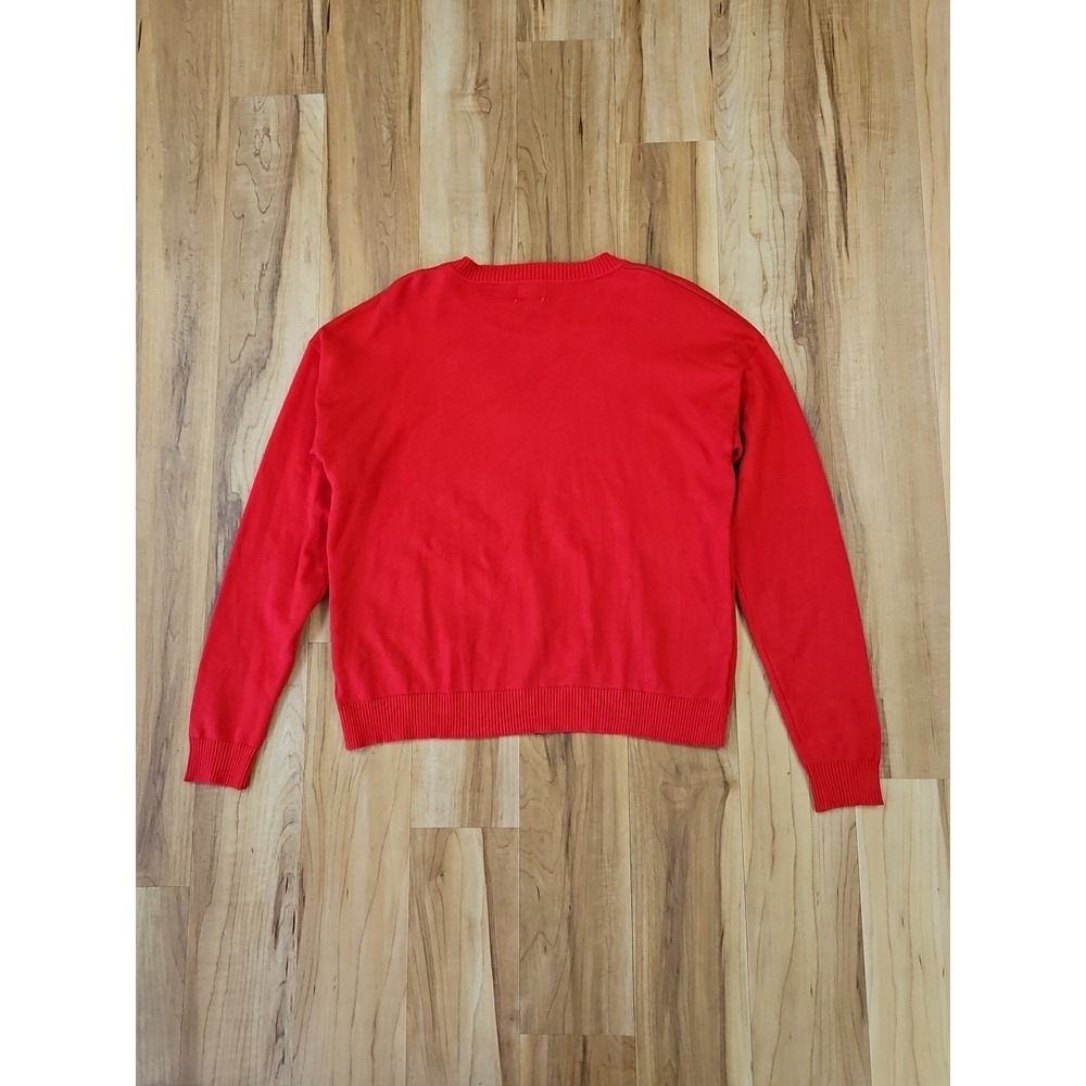 Dee Elly Women's Size Small Red Smiley Face Knit Long-sleeve Sweater - Picture 4 of 8